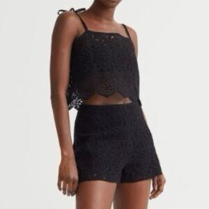 H&M Black Crochet Crop Tank and High-Waist Shorts Set